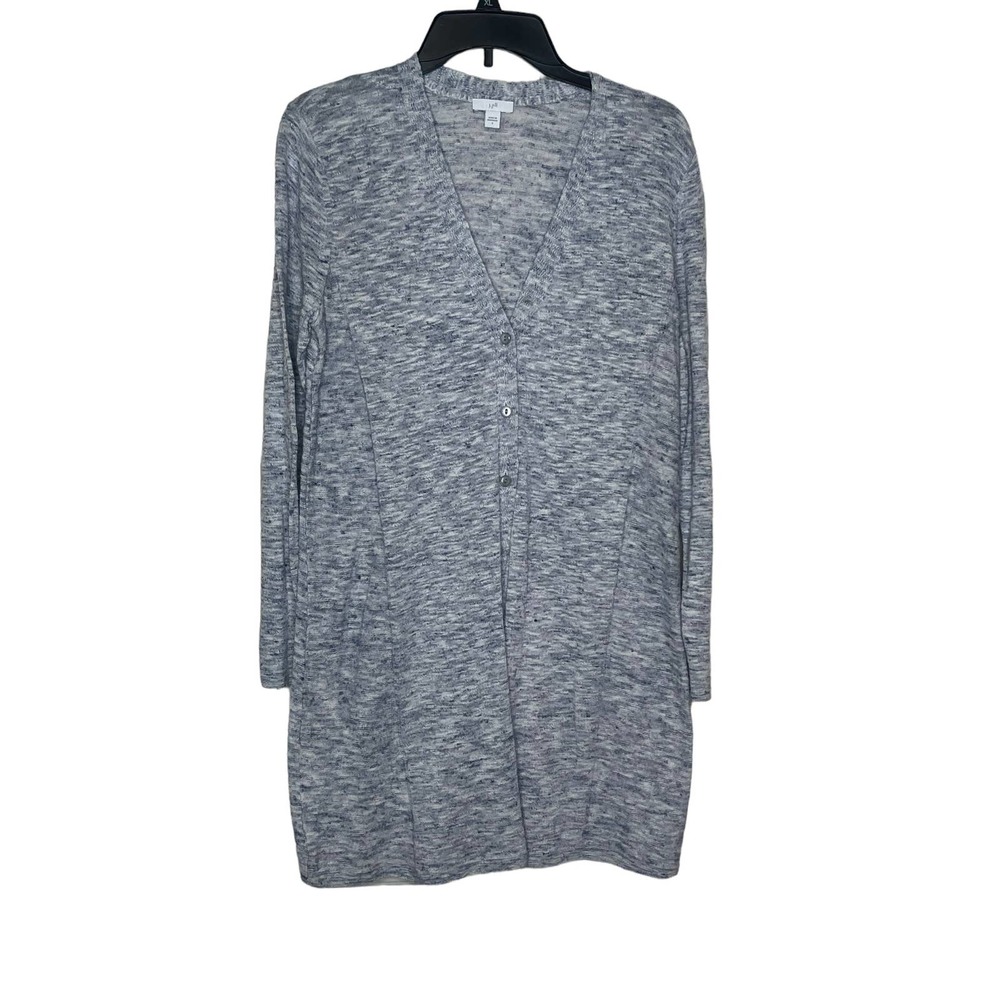 J Jill Women Cardigan Sweater V-Neck Front Button Long Sleeve Pockets Gray Small